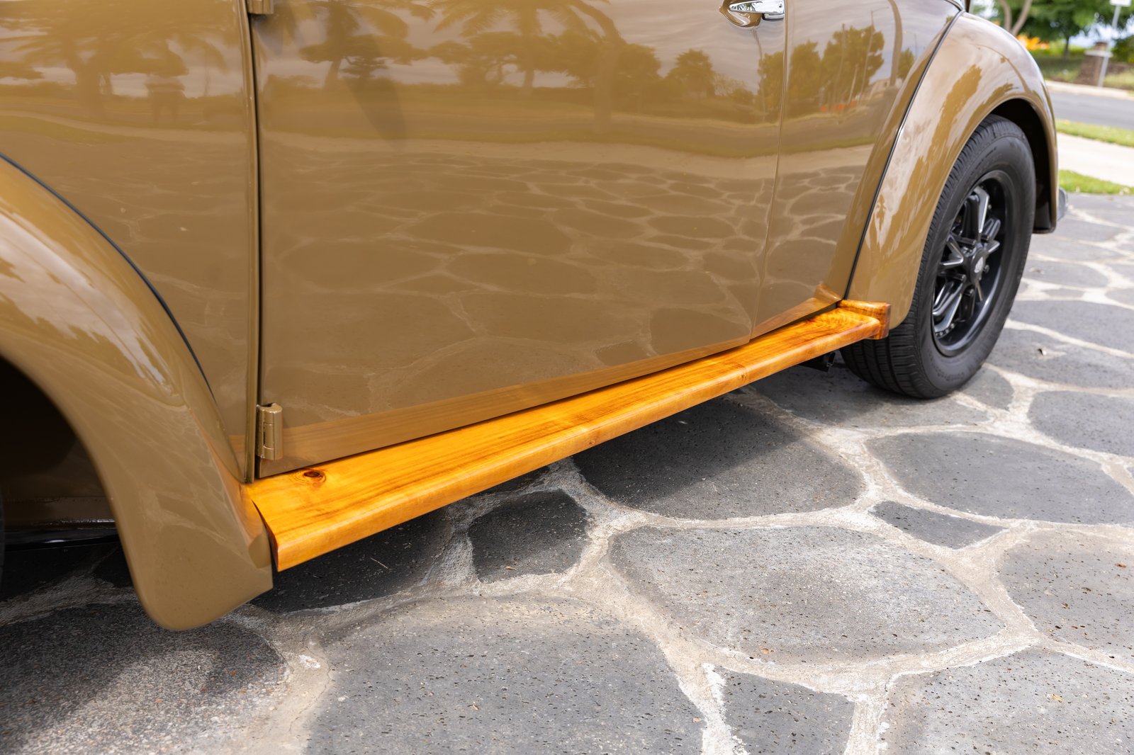Koa wood running boards were crafted from a log found on the island of Maui.